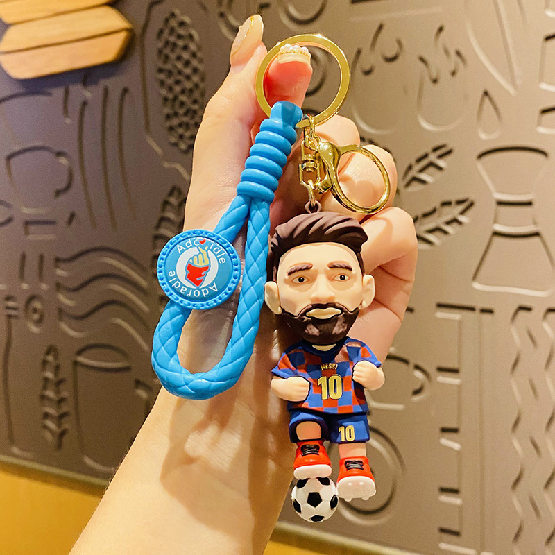 Dickmon High Quality 3D PVC Football Star Keychain Custom Football Player Key Chains Cartoon Messi Keychains With Wristlet