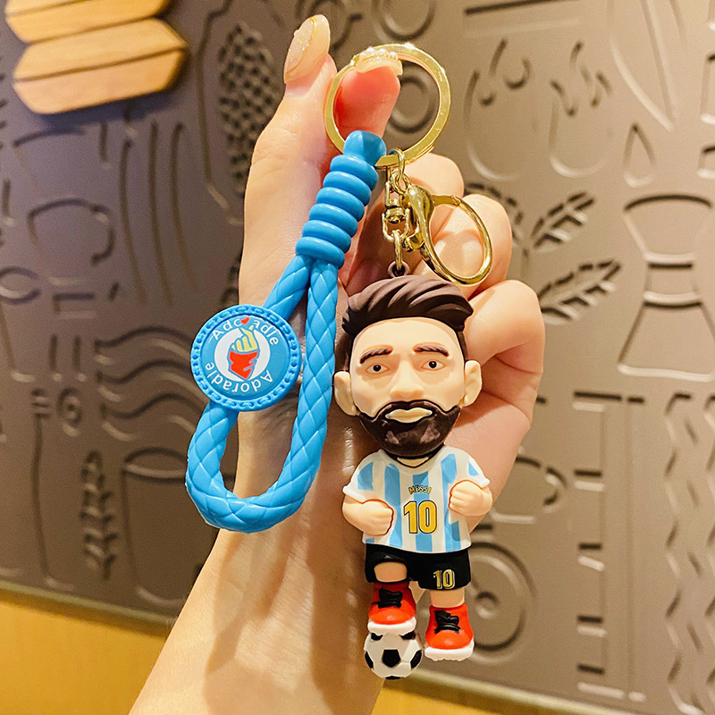 Dickmon High Quality 3D PVC Football Star Keychain Custom Football Player Key Chains Cartoon Messi Keychains With Wristlet