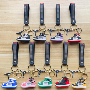 Factory Promotion 3D Mini Rubber Sports Shoes Key Ring Creative AJ Shoes Key Chains 3D Basketball Sneaker Keychains