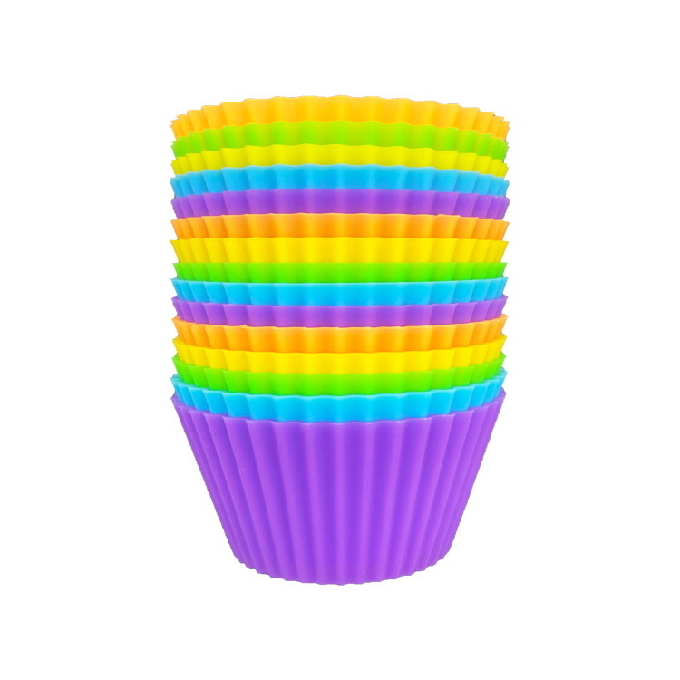 Round Reusable Food Grade Silicone Baking Cups Liners, Multicolor BPA Free Silicone Muffin Cupcake Mold Tray