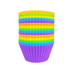 Round Reusable Food Grade Silicone Baking Cups Liners, Multicolor BPA Free Silicone Muffin Cupcake Mold Tray