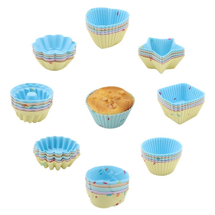 Lovely Silicone Muffin Baking Cup Mold Tray, Easy To Release Reusable Cupcake Liners