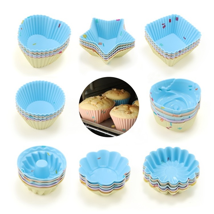 Lovely Silicone Muffin Baking Cup Mold Tray, Easy To Release Reusable Cupcake Liners