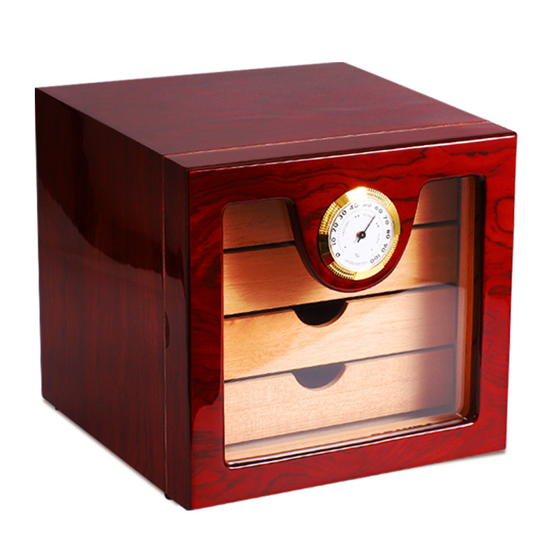 Wood Cigar Humidor Box High Gloss Paint Moisturizing Three Floors Box Cabinet Cigar Box With Drawer