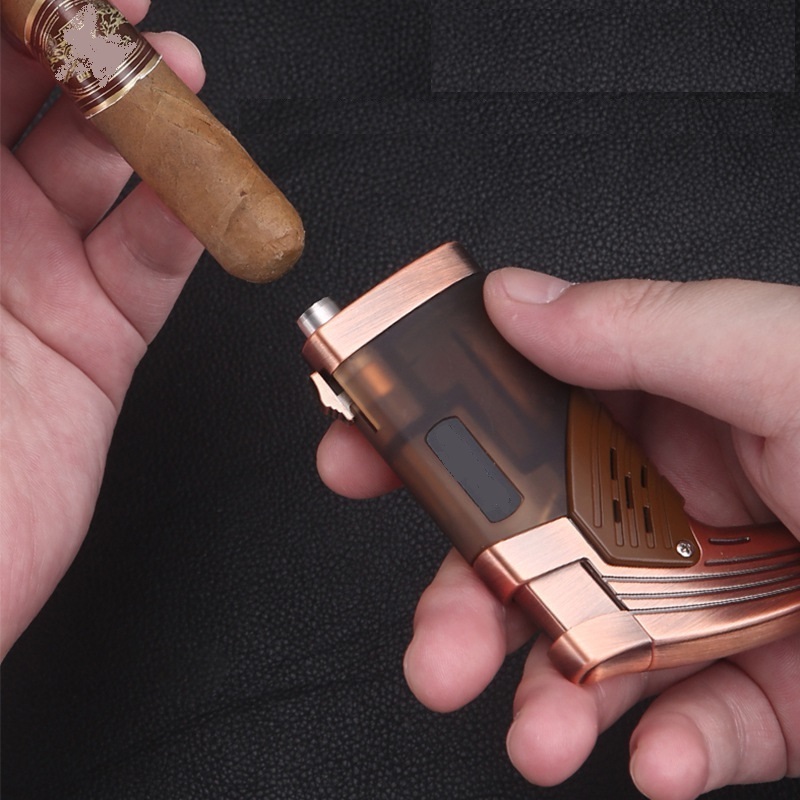 Custom Logo Cigar Lighter Double Direct Charge Torch Windproof Gas Lighter With Cigar Diamond