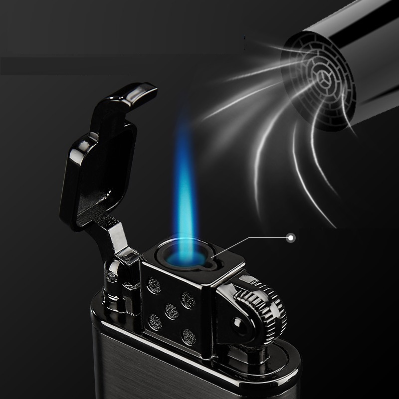 Cigar Lighters Customized Black Classic Metal Windproof Jet Blue Flame Grinding Wheel Rocker Gas Lighter