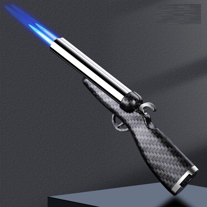 New Products Gun Shape Metal Colorful Lighter Dual Fire Blue Flame Torch Lighter Cigar