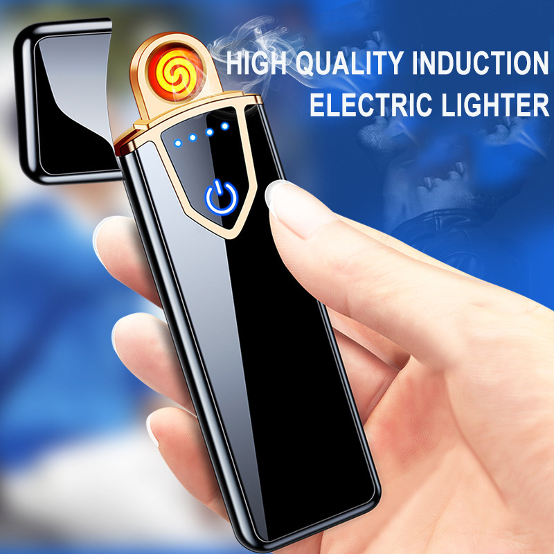 Wholesale Hot Sale Rechargeable Touch Sensitive Windproof USB Battery Metal Lighters Custom Logo Slim Electric Cigarette Lighter