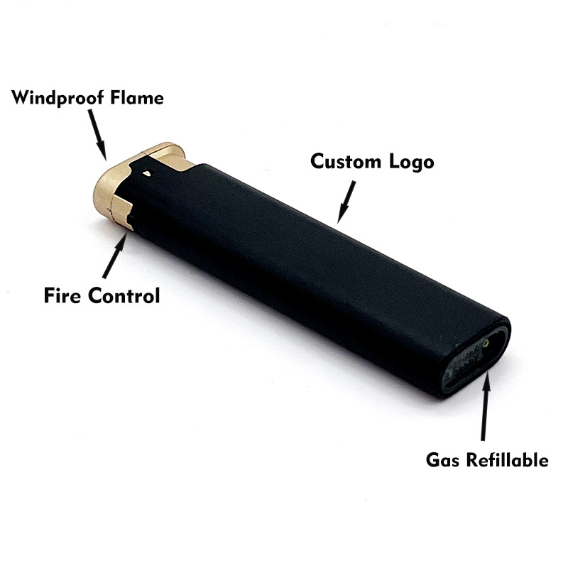 Custom Logo Matt Color Plastic Butane Gas Refillable Feuerzeug Rechargeable Windproof Flame Cigarette  Cigar Lighter