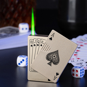 Custom Wholesale Jet Torch Green Flame Poker Cigarette Lighter Metal Windproof Playing Card Lighters Smoking Accessories