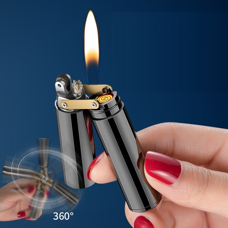 Double Long Stick Lighter Fingertip Decompression Multi Role Grinding Wheel Gas Electric Cigarette Lighter