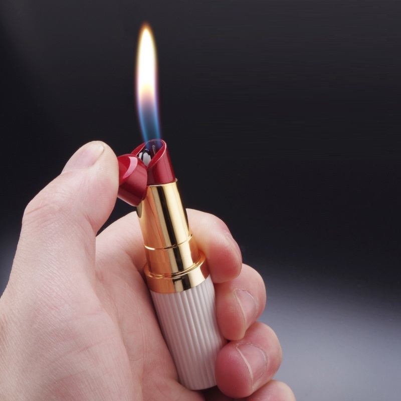 Creative Cigarette Mini Lighter Lipstick Shape Zinc Alloy Adjustable Flame Gas Refill Butane Lighter