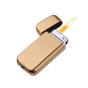 Custom Your Logo Cigarette Lighters Electroplate Ultrathin Gold Zinc Alloy Flint Wheel Refill Gas Lighter