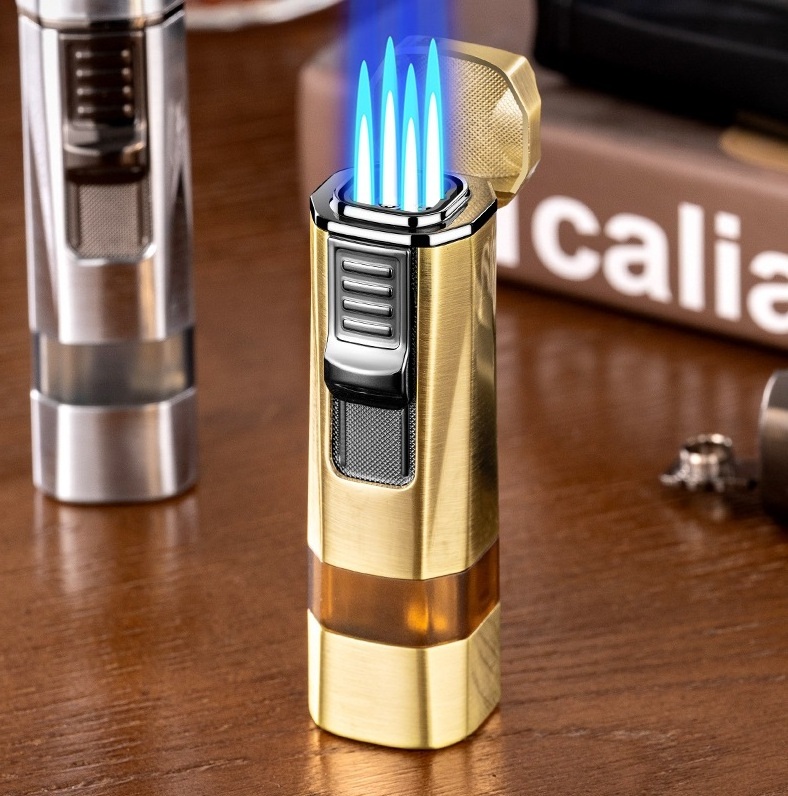 Wholesale Cigar Torch Lighters Four Nozzles Jet Flame Pipe Smoking Lighter With Cigar Cutter