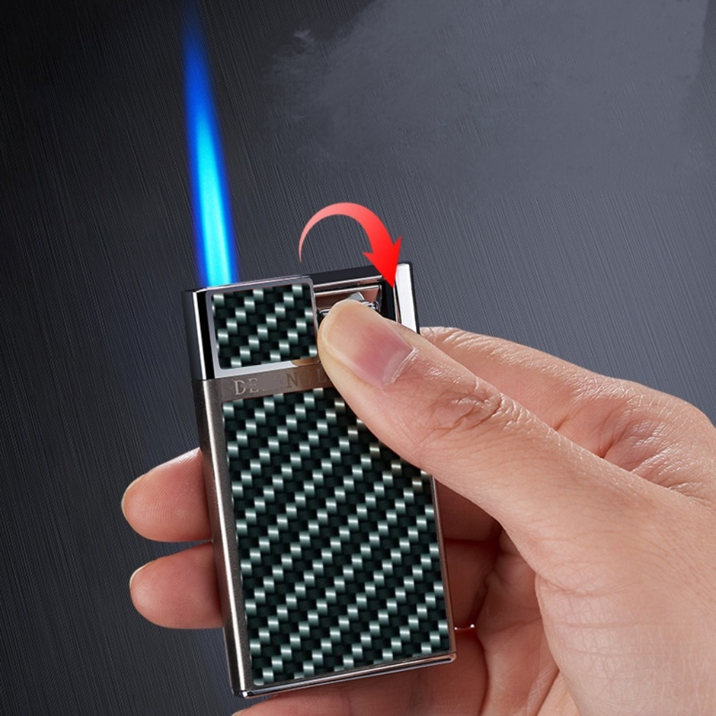 New Lightweight Butane Gas Lighter Lever Press Ignition Blue Fire Scorch Torch Lighter