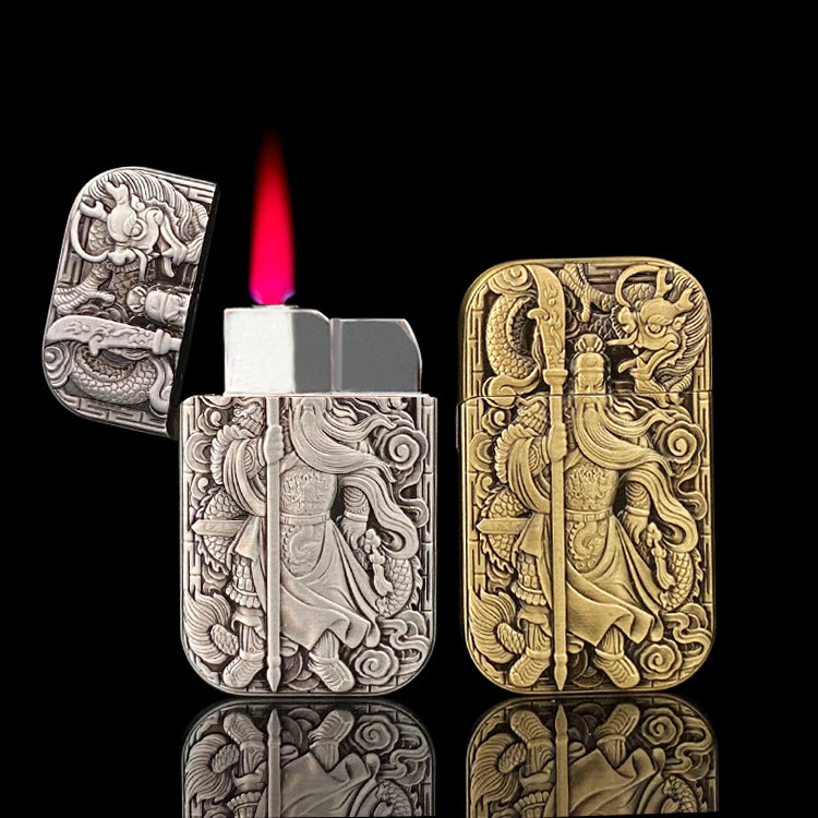 Custom Logo Lighter Vintage Refillable Butane Aerated Red Flame Zinc Alloy Metal Cigarette Lighters