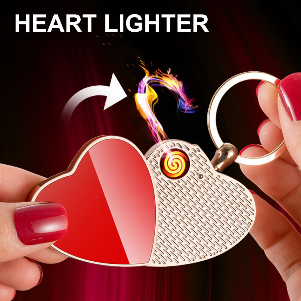 Custom Logo Lighters One Click Lock Fire Safety Protection Heart Shaped Keychain Electric Lighter For Valentine