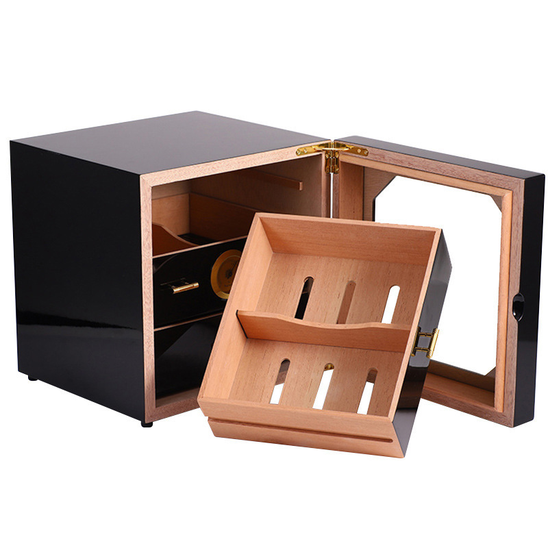 Wood Cigar Humidor Box High Gloss Paint Moisturizing Three Floors Box Cabinet Cigar Box With Drawer