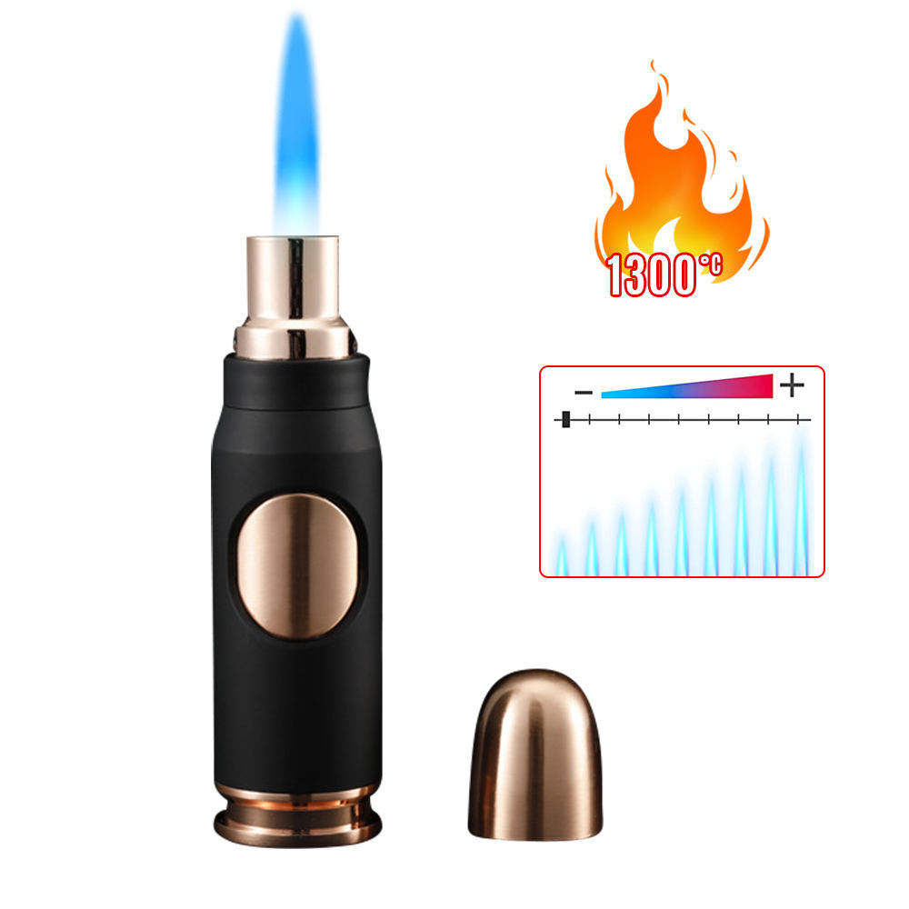 Custom Logo Cigar Creative Lighters Outdoor Straight Blue Fire Gas Refill Bullet Shaped Jet Lighter