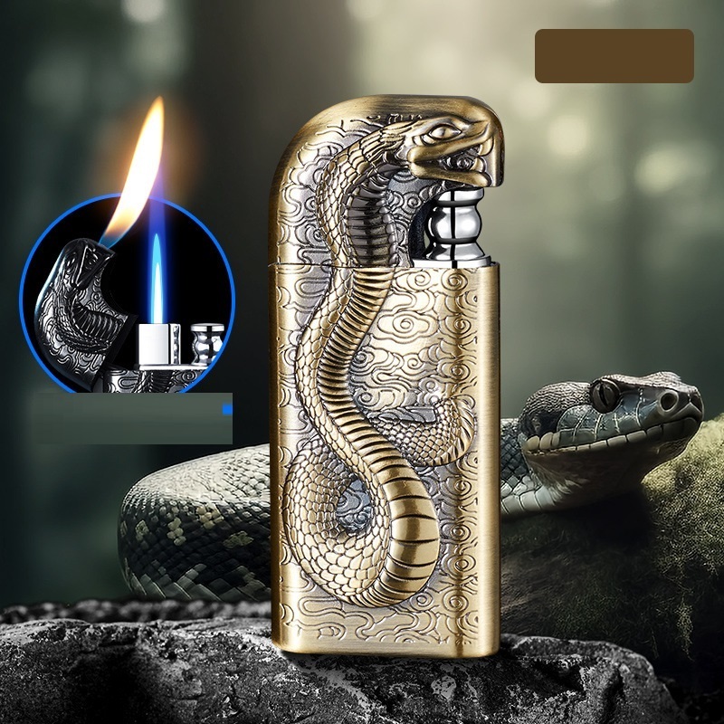 New Products Relief Snake Head Double Flame Lighter Open Flame Torch Cigar Gas Lighter