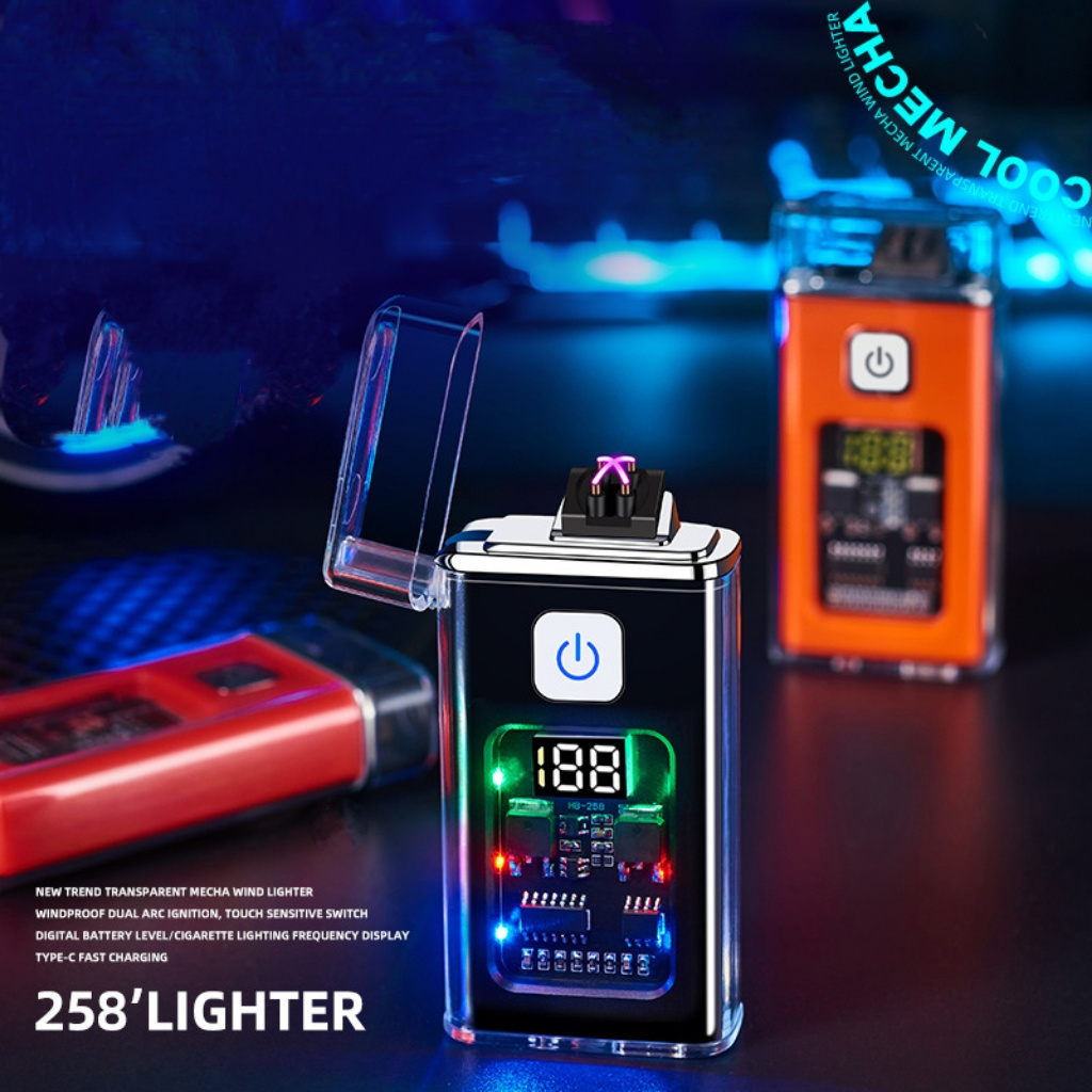 Cigarette Electric Torch Transparent Plastic Protective Casing Waterproof Double Arc Usb Rechargeable Lighter With Led Light