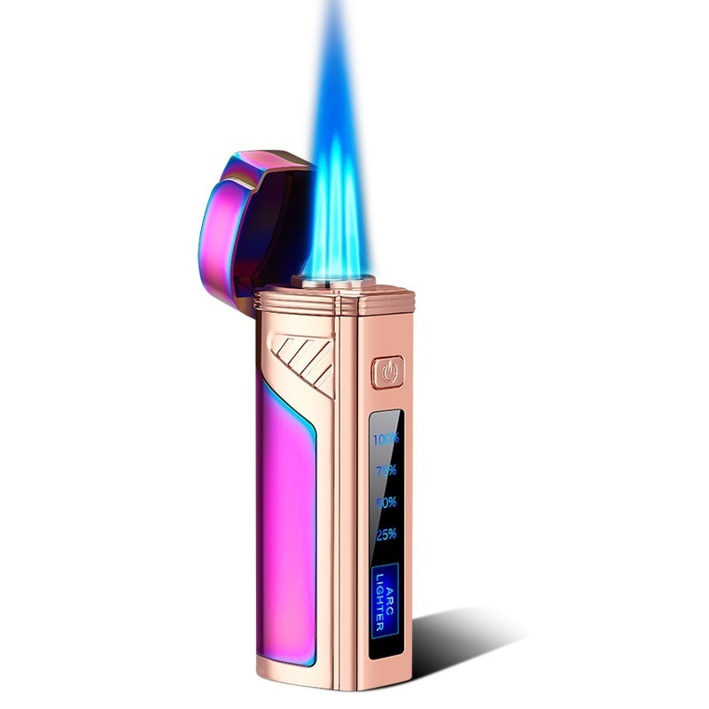 Smoking Strong Firepower Lighters Led Power Display Gas Blue Fire Electronic Cigarette Lighter