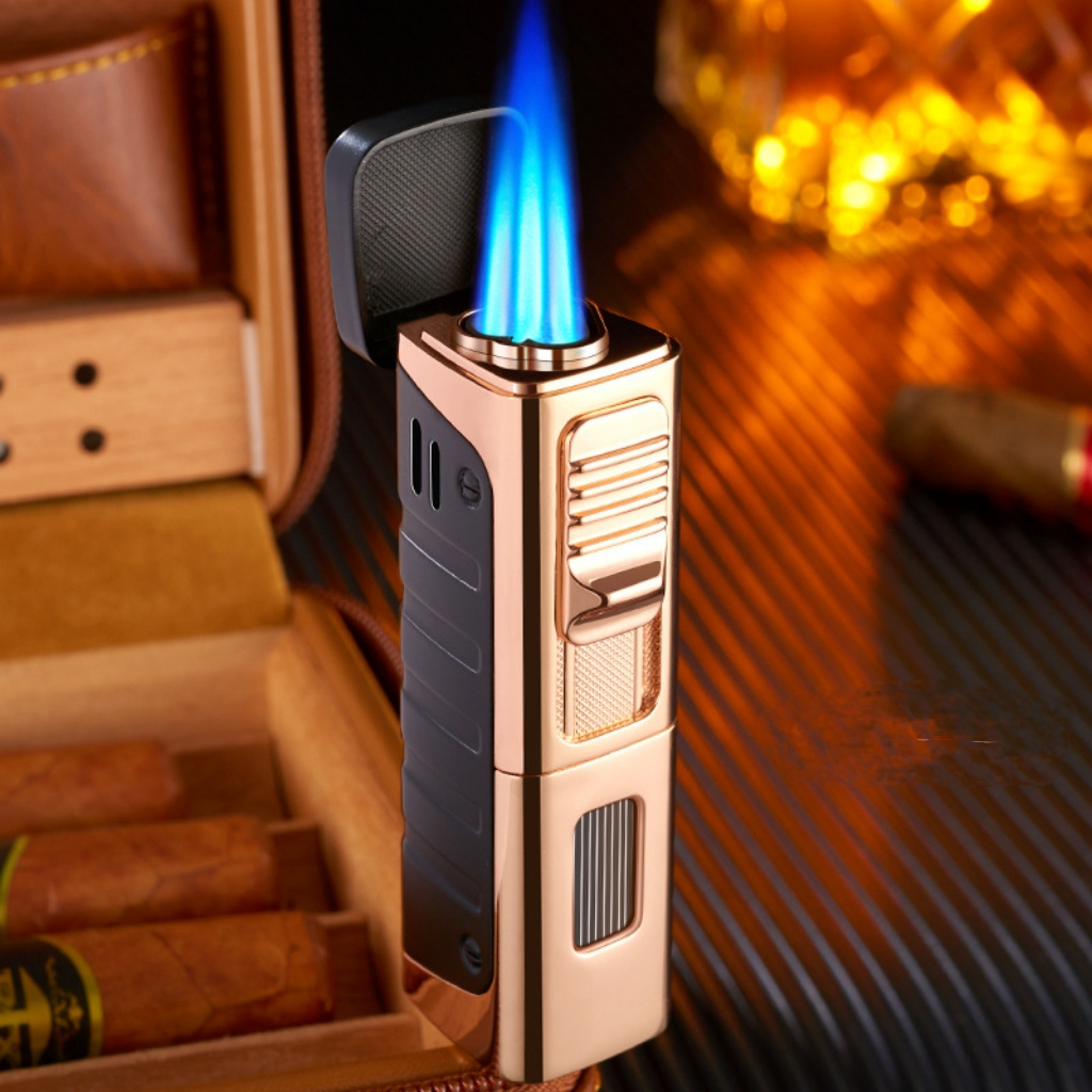 Wholesale High Quality mechero Multifunction Cigar Lighter Torch 3 Triple Jet Flame Butane Cigar Lighter