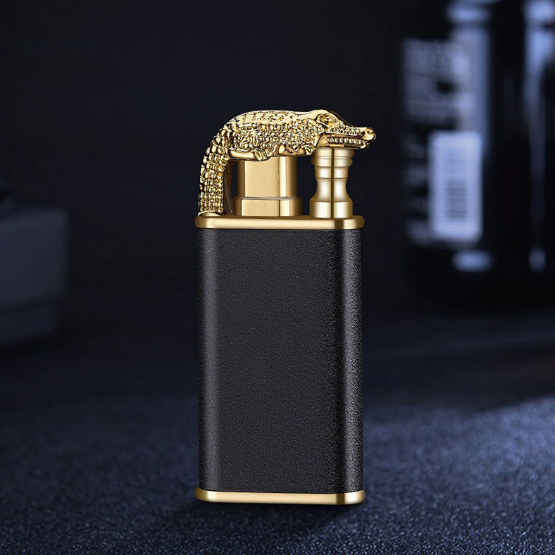 Custom Logo Lighter Inflatable Blue Flame Crocodile Dragon Double Hole Gas Injection Lighter