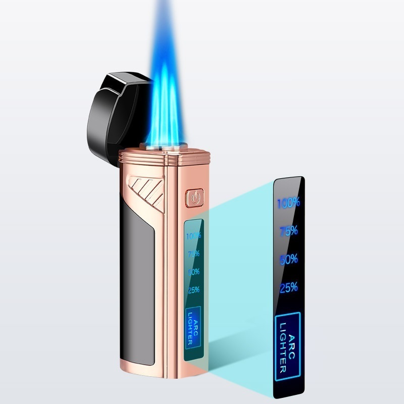 Smoking Strong Firepower Lighters Led Power Display Gas Blue Fire Electronic Cigarette Lighter