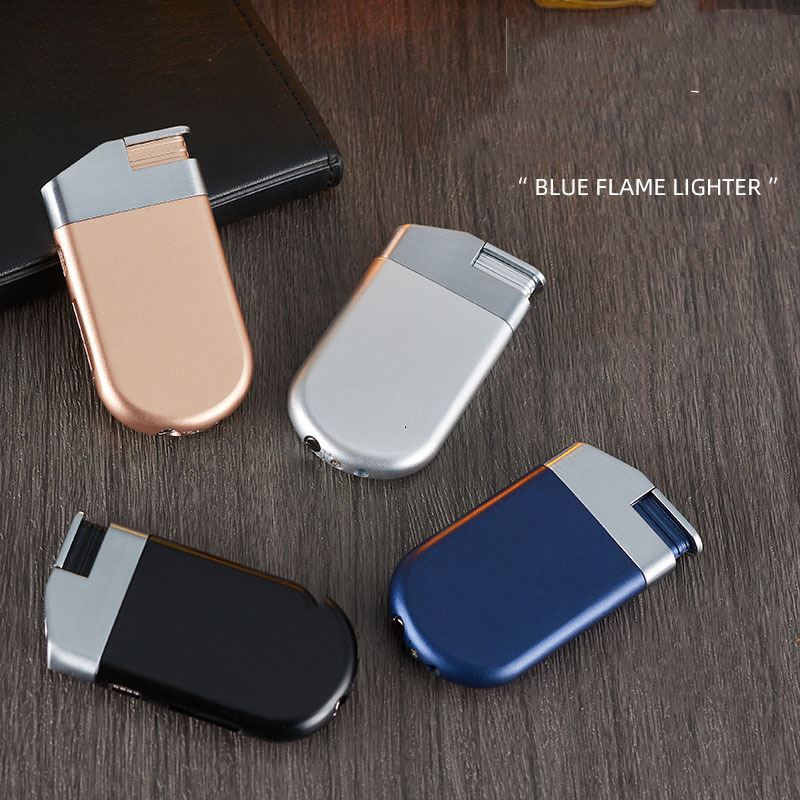 Cross Border Explosive Oblique Fire Direct Impact Inflatable Windproof Metal Ultra-Thin Body Transparent Lighter