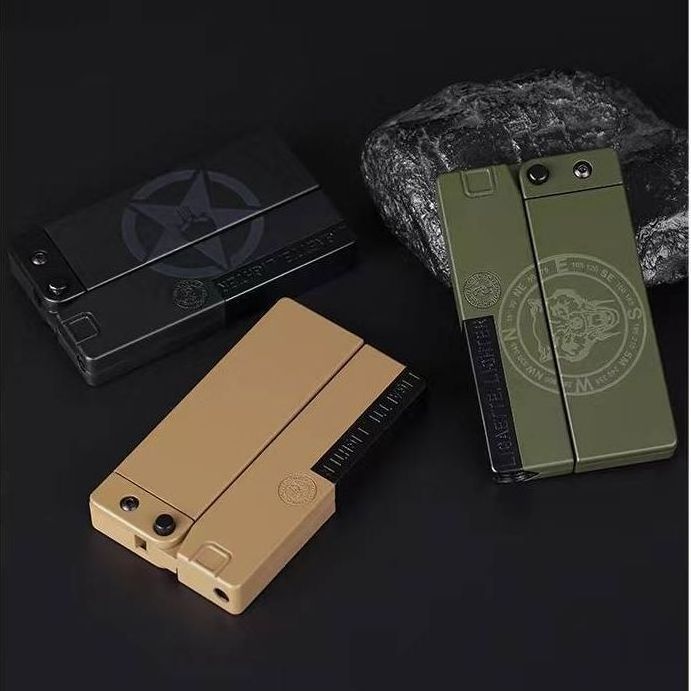 Foldable Pistol 9mm Gun Lighter 10 Pcs Cigarette Case Jet Flame Variable Flame Color Gas Lighter With Cigarette Box