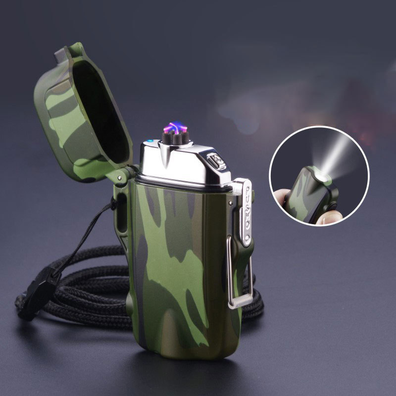 Outdoor Electronic Cigarette Lighter Camouflage Usb Rechargeable Double Arc Plasma Lighter With Light