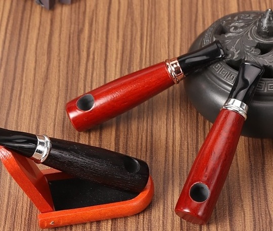 Mouthpiece Holder Wooden Tobacco Pipe Straight Cigar Smoking Pipe With Filter