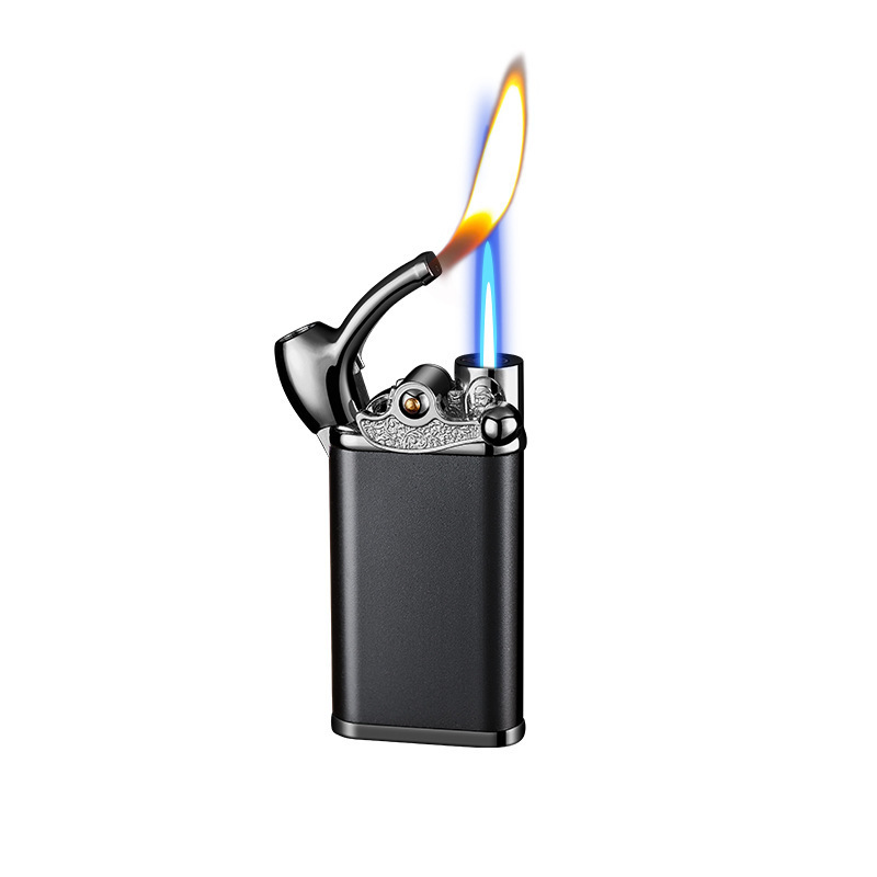 New Rocker Arm Pipe Inflatable Lighter Double Flame Open Flame Straight Into Portable Lighter