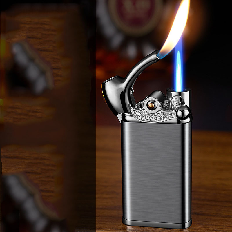 New Rocker Arm Pipe Inflatable Lighter Double Flame Open Flame Straight Into Portable Lighter