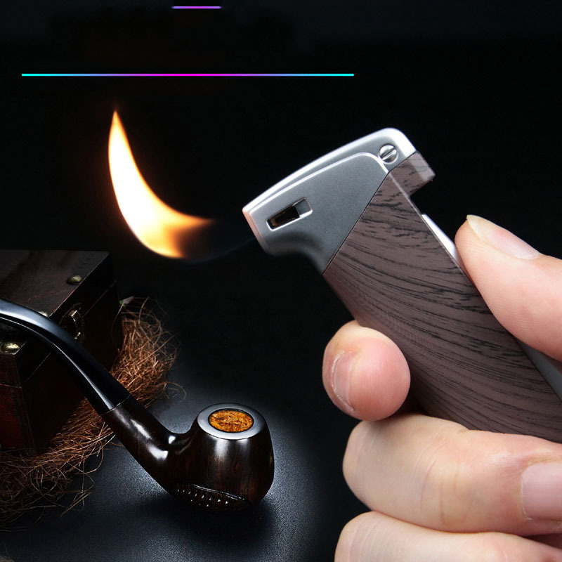 Cross Border Smoking Pipe Special Oblique Fire Inflatable Open Flame Lighter Pipe Lighter