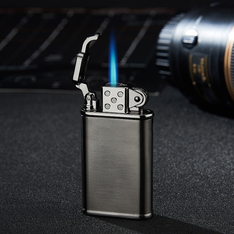 Cigar Lighters Customized Black Classic Metal Windproof Jet Blue Flame Grinding Wheel Rocker Gas Lighter