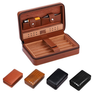 Cigar Holder Box Caja De Cigarros Cigar Cedar Premium Leather Cigar 4pcs Travel Case Humidor