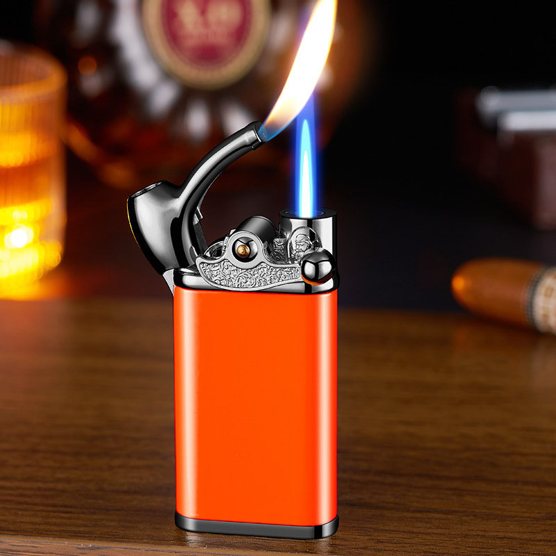 New Rocker Arm Pipe Inflatable Lighter Double Flame Open Flame Straight Into Portable Lighter