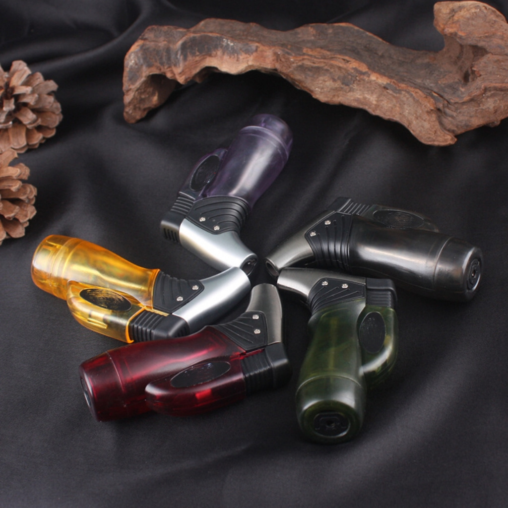 Small Cigar Lighter Transparent Visible Gas Silo Windproof Jet Flame Plastic Butane Torch Lighter