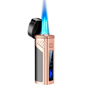 Smoking Strong Firepower Lighters Led Power Display Gas Blue Fire Electronic Cigarette Lighter