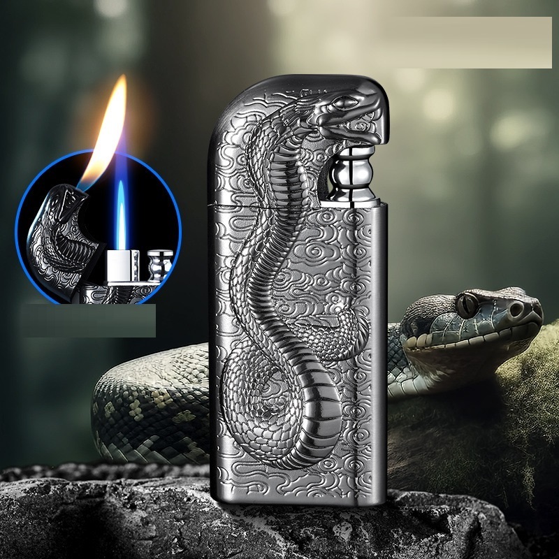 New Products Relief Snake Head Double Flame Lighter Open Flame Torch Cigar Gas Lighter