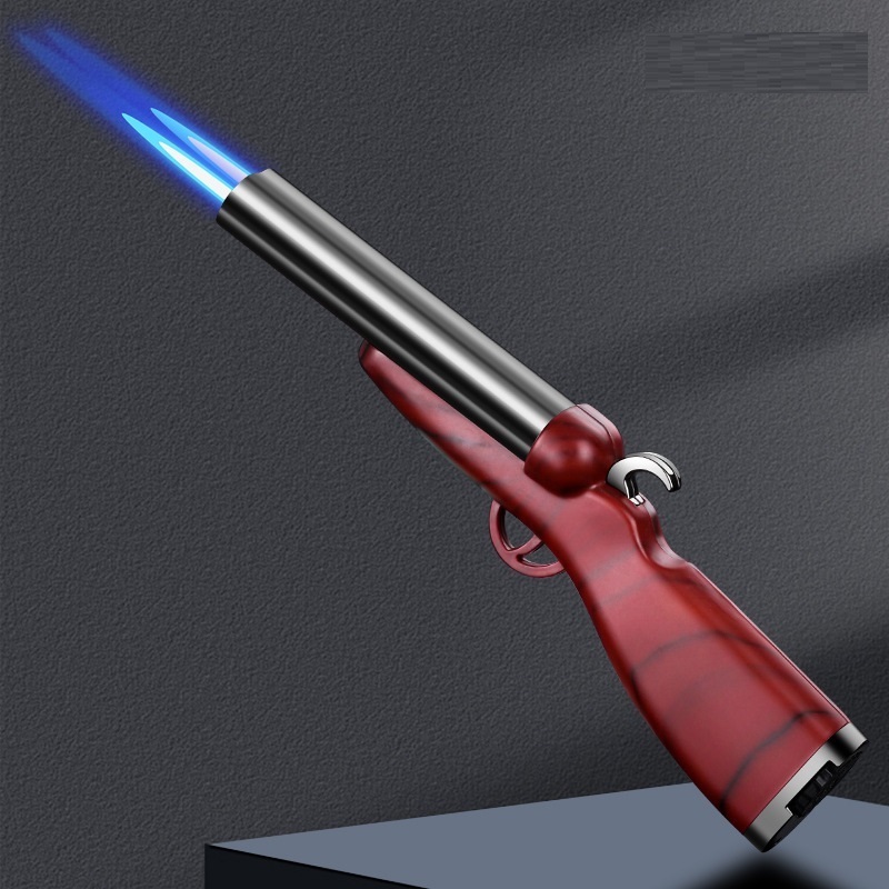 New Products Gun Shape Metal Colorful Lighter Dual Fire Blue Flame Torch Lighter Cigar