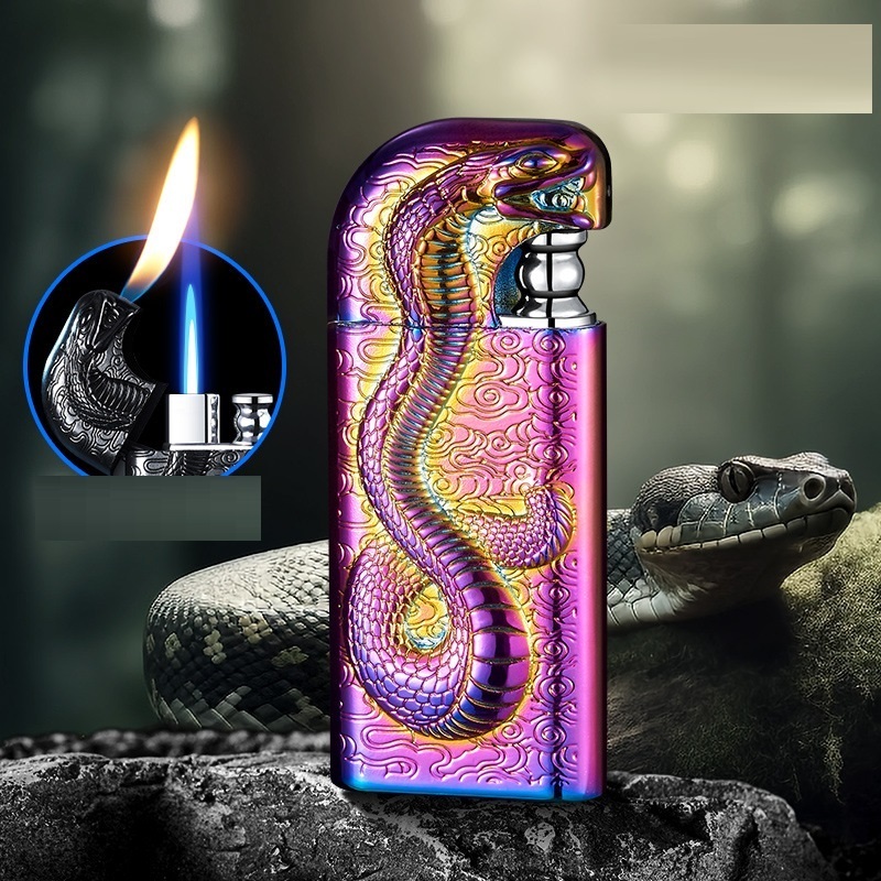 New Products Relief Snake Head Double Flame Lighter Open Flame Torch Cigar Gas Lighter