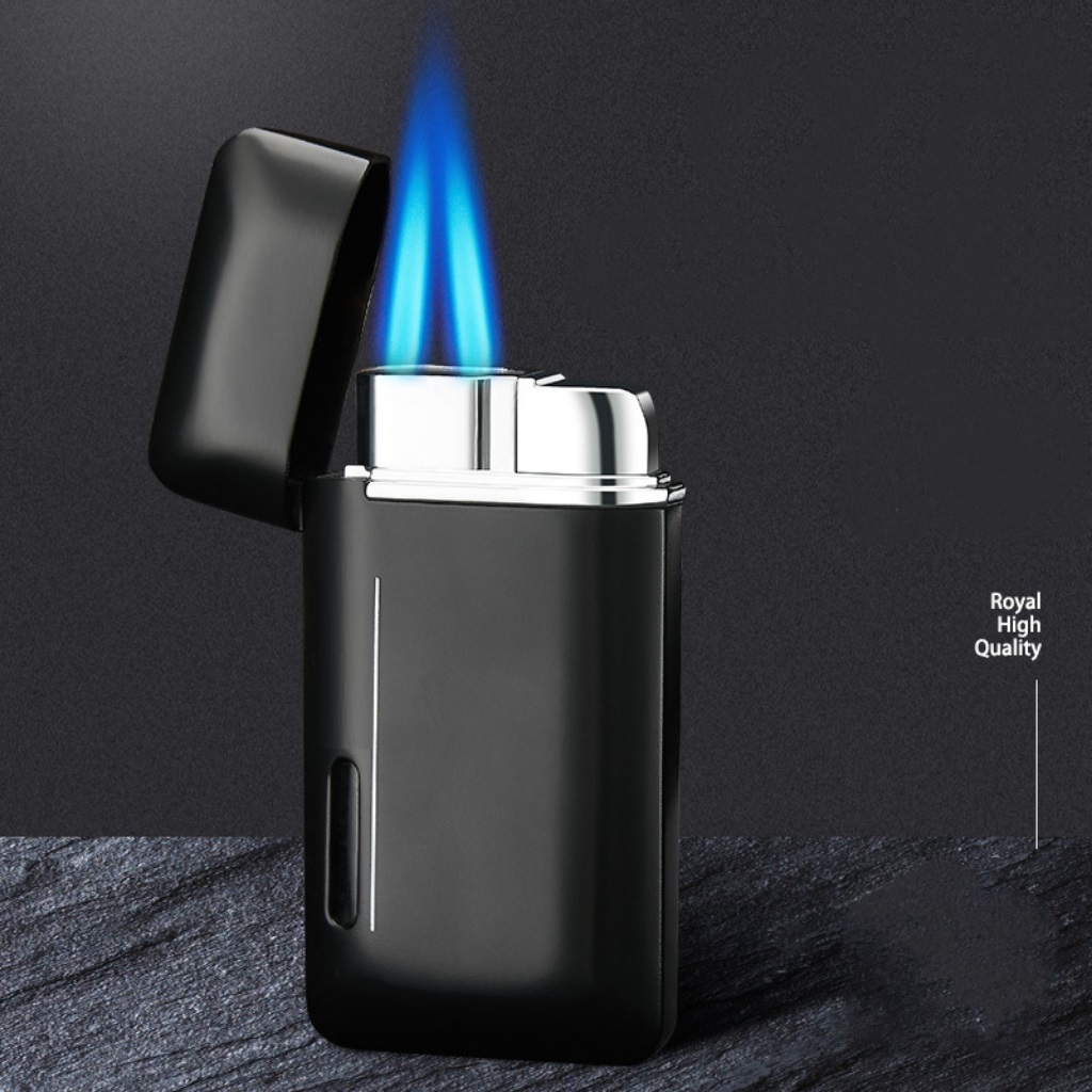 Custom Logo Metal Cigarette Lighter Windproof Cool Double Blue Flame Jet Torch Lighter