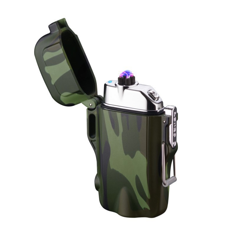 Outdoor Electronic Cigarette Lighter Camouflage Usb Rechargeable Double Arc Plasma Lighter With Light