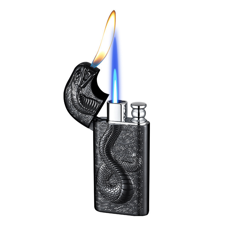 New Products Relief Snake Head Double Flame Lighter Open Flame Torch Cigar Gas Lighter