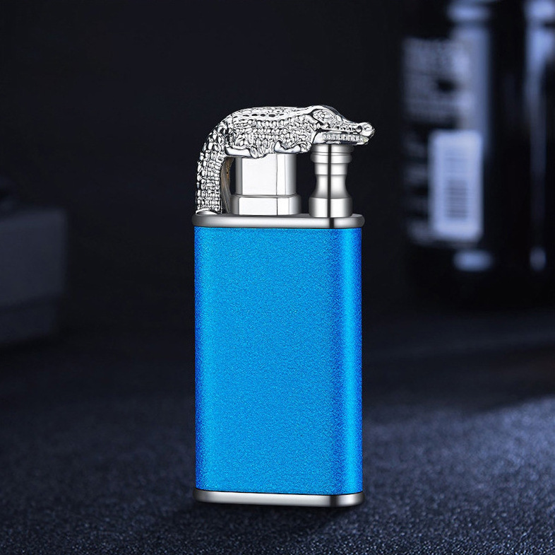 Custom Logo Lighter Inflatable Blue Flame Crocodile Dragon Double Hole Gas Injection Lighter