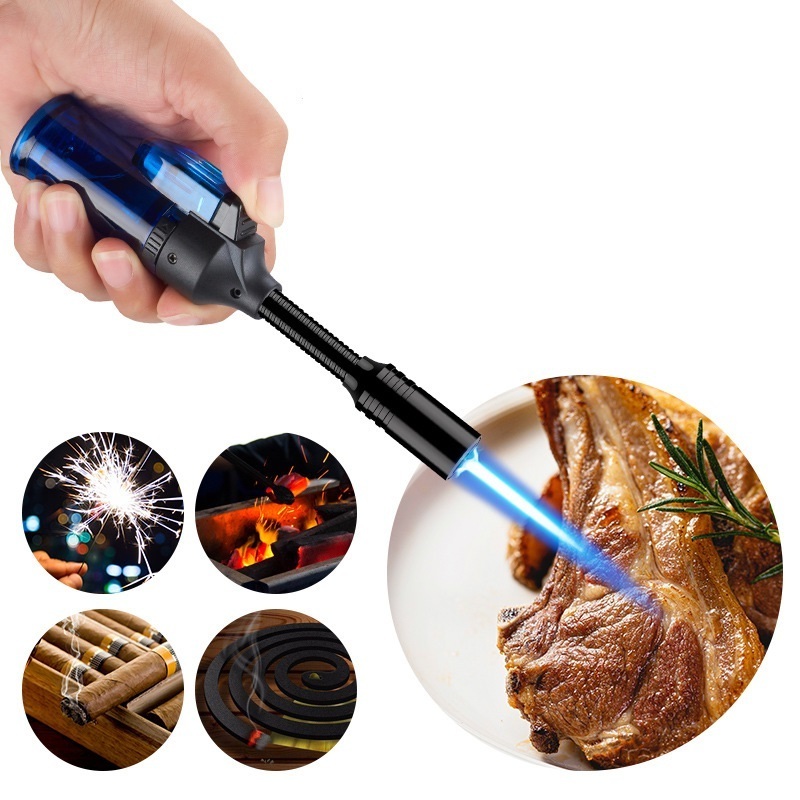 Blue Flame Torch Lighter Electronic Pulse Igniter Kitchen Hose Extension Gas Refillable Lighter