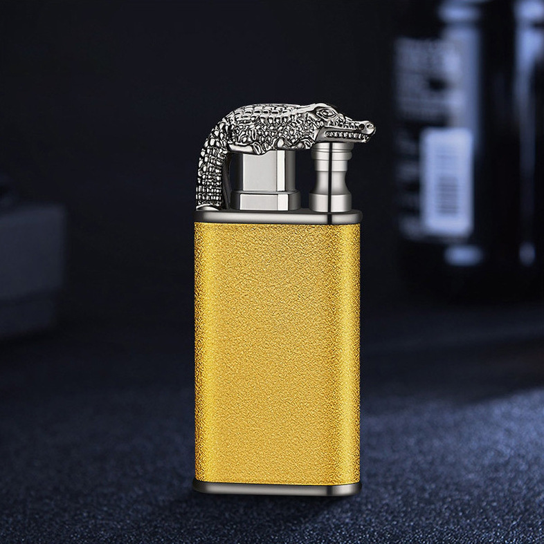 Custom Logo Lighter Inflatable Blue Flame Crocodile Dragon Double Hole Gas Injection Lighter